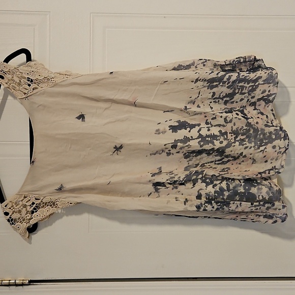 100% Silk Boho Peasant Blouse Womens Size Large off white crochet detail elegant - Picture 4 of 4